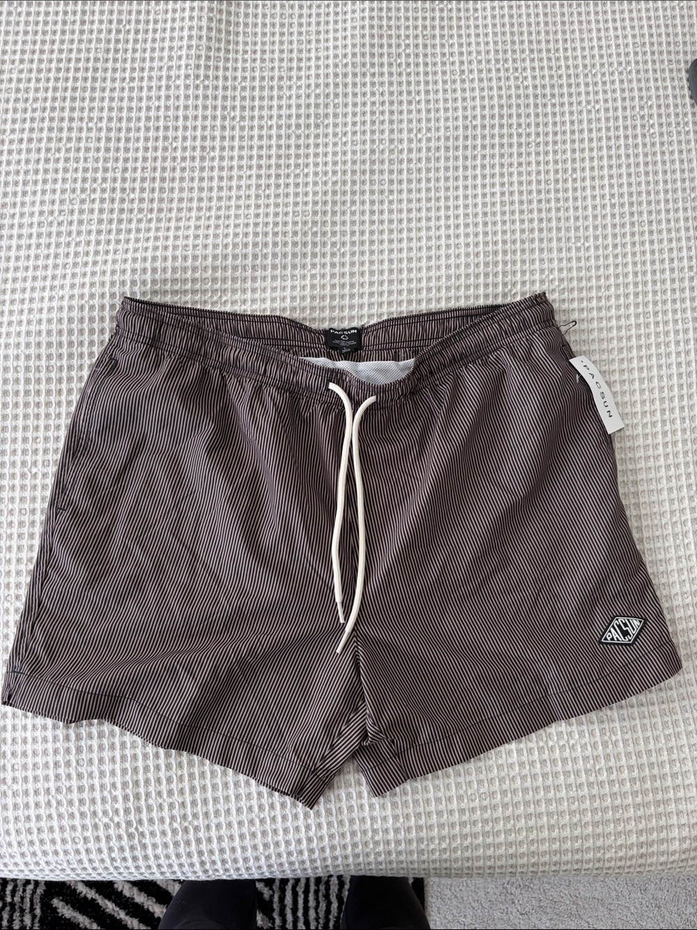 PacSun Striped Drawstring Swim Shorts - Brown Stripe